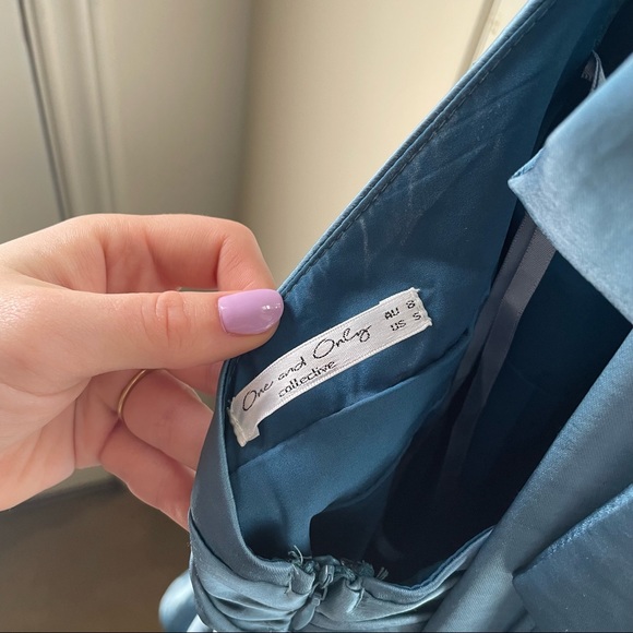 Blue Satin Dress Tie Neck Small - Picture 3 of 4